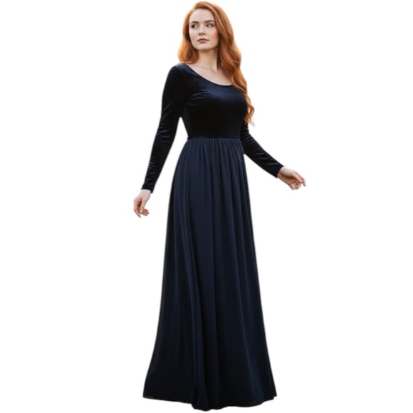 Laura Ashley Dresses & Skirts - Laura Ashley Vintage NEW Velvet Silk Boho Maxi Dress Scoop‎ Neck Full Skirt Long
